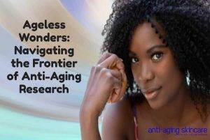 "Ageless Wonders: Navigating Anti-Aging Research" with a woman's face and "anti-aging skincare" logo.