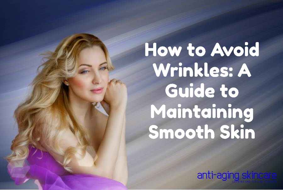 Woman with smooth skin promoting anti-aging skincare guide.